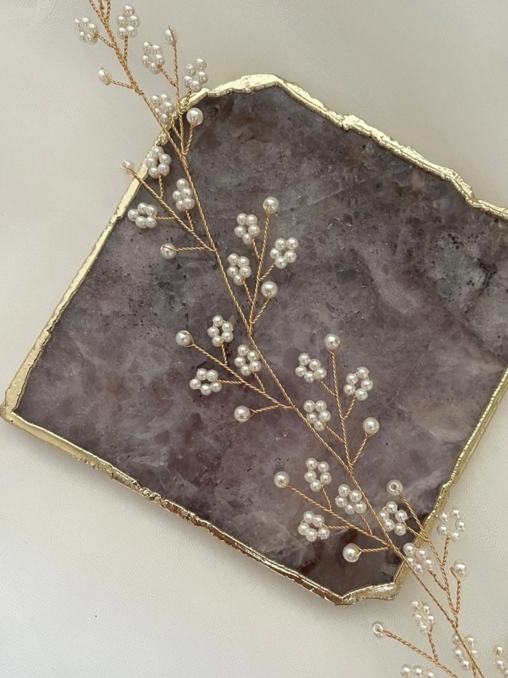 Pearl Spray Bridal Hair Vine - Gold and White